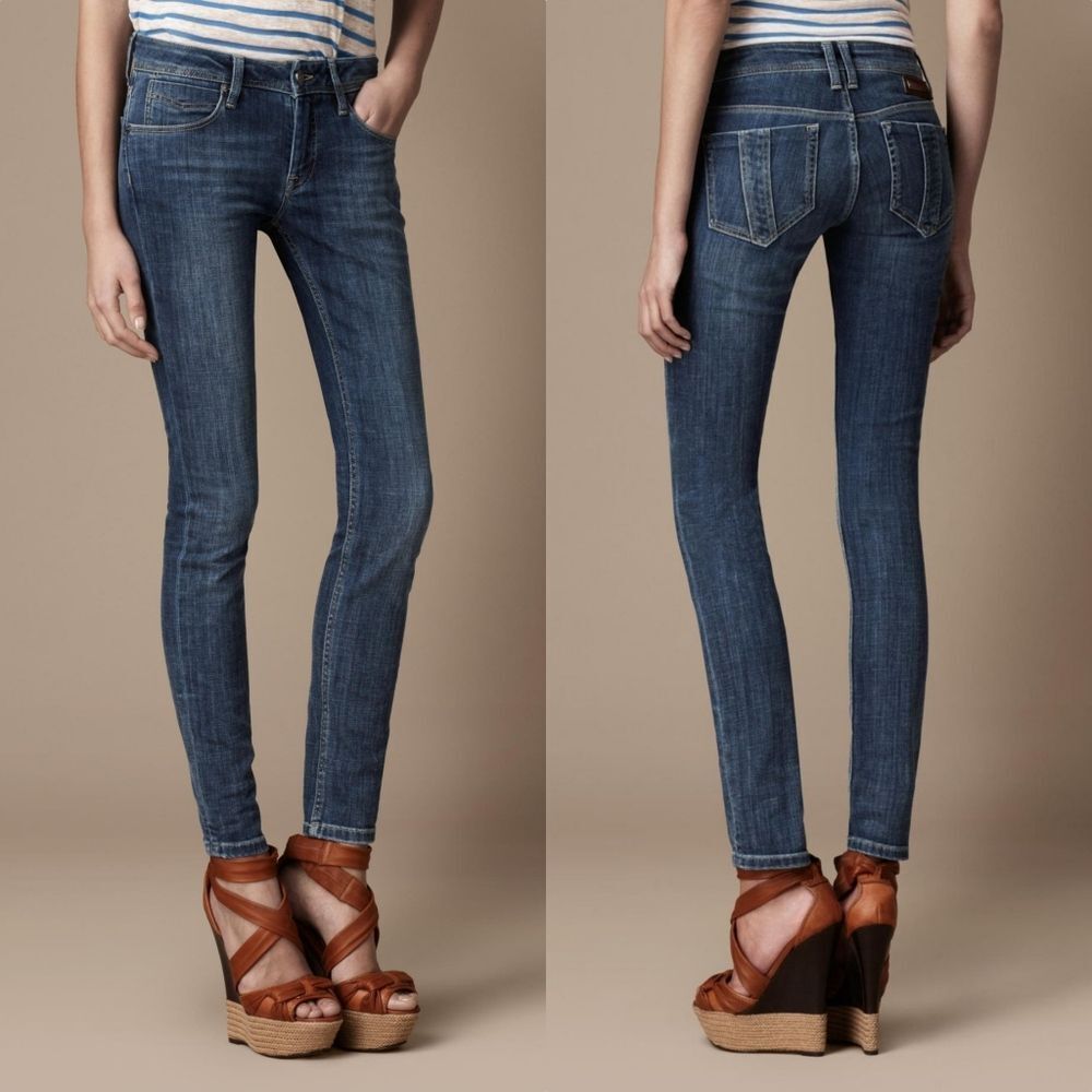 Burberry Brit Kensignton Low Rise Skinny Slim Jeans in Medium Wash